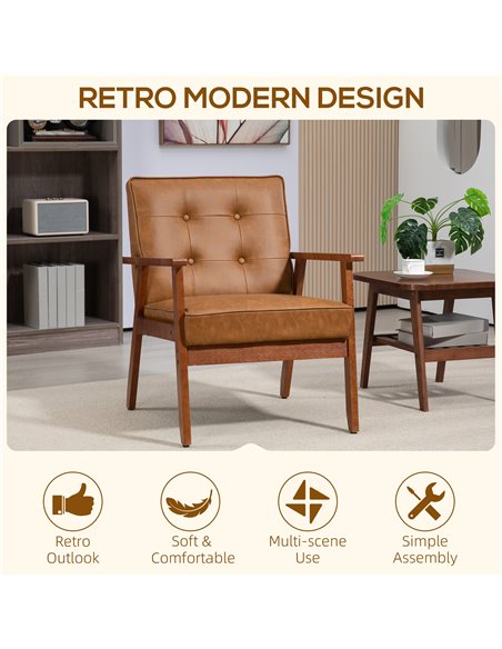 Retro-Style Accent Chair, HOMCOM Armchair with Faux Leather Seat - Brown 833-664V72BN - pic 91094 | FastDaddyshop