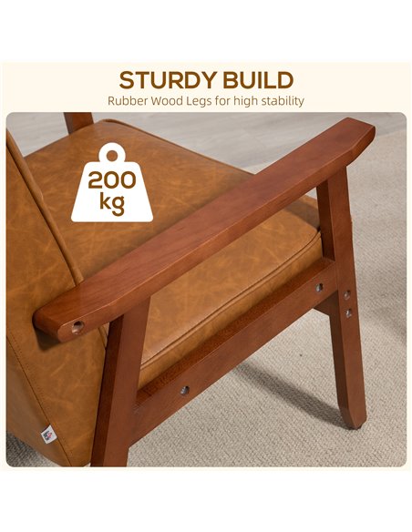 Retro-Style Accent Chair, HOMCOM Armchair with Faux Leather Seat - Brown 833-664V72BN - pic 91096 | FastDaddyshop