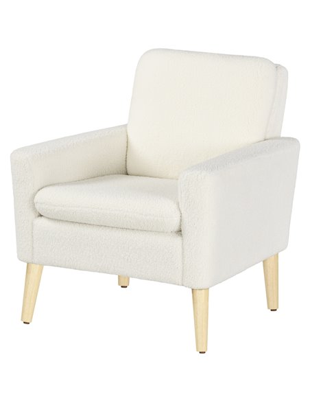 HOMCOM Modern Armchair, Upholstered Accent Chair with Wood Legs and Wide Padded Seat, Teddy Occasional Chair, Cream White 83B-01 - pic 91109 | FastDaddyshop