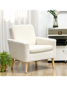 HOMCOM Modern Armchair, Upholstered Accent Chair with Wood Legs and Wide Padded Seat, Teddy Occasional Chair, Cream White 83B-01 2
