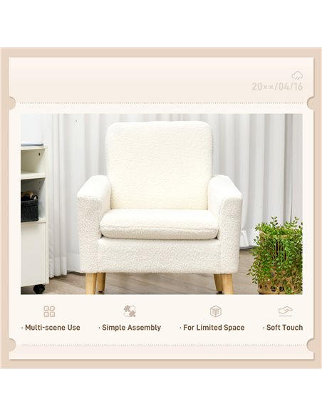 HOMCOM Modern Armchair, Upholstered Accent Chair with Wood Legs and Wide Padded Seat, Teddy Occasional Chair, Cream White 83B-01 - pic 91114 | FastDaddyshop