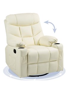 HOMCOM Manual Reclining Chair, Recliner Armchair with Swivel, Faux Leather, Footrest, Cup Holders, 86x93x102cm, Cream 839-638V70