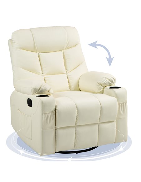 HOMCOM Manual Reclining Chair, Recliner Armchair with Swivel, Faux Leather, Footrest, Cup Holders, 86x93x102cm, Cream 839-638V70 - pic 91118 | FastDaddyshop