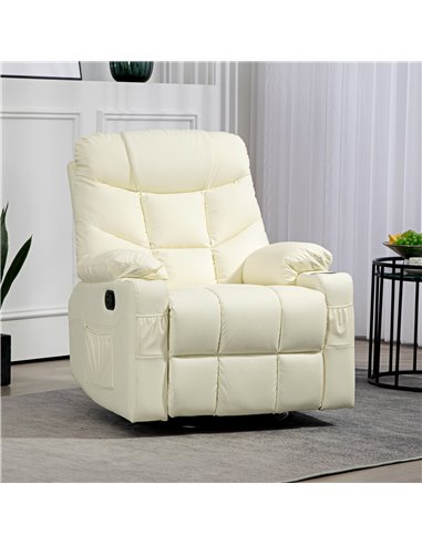 HOMCOM Manual Reclining Chair, Recliner Armchair with Swivel, Faux Leather, Footrest, Cup Holders, 86x93x102cm, Cream 839-638V70