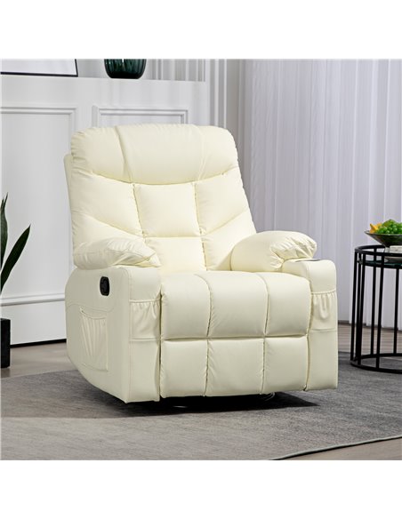 HOMCOM Manual Reclining Chair, Recliner Armchair with Swivel, Faux Leather, Footrest, Cup Holders, 86x93x102cm, Cream 839-638V70 - pic 91119 | FastDaddyshop
