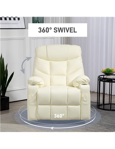 HOMCOM Manual Reclining Chair, Recliner Armchair with Swivel, Faux Leather, Footrest, Cup Holders, 86x93x102cm, Cream 839-638V70