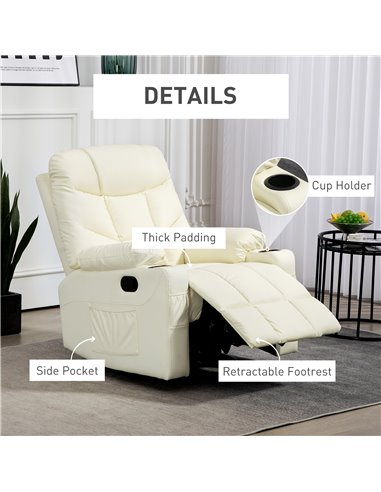 HOMCOM Manual Reclining Chair, Recliner Armchair with Swivel, Faux Leather, Footrest, Cup Holders, 86x93x102cm, Cream 839-638V70