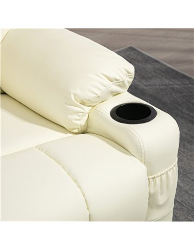 HOMCOM Manual Reclining Chair, Recliner Armchair with Swivel, Faux Leather, Footrest, Cup Holders, 86x93x102cm, Cream 839-638V70