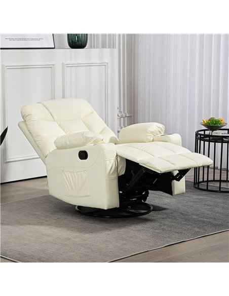 HOMCOM Manual Reclining Chair, Recliner Armchair with Swivel, Faux Leather, Footrest, Cup Holders, 86x93x102cm, Cream 839-638V70 - pic 91126 | FastDaddyshop