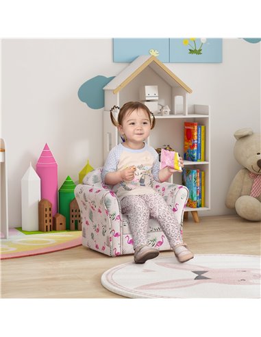 AIYAPLAY Kids Armchair with Flamingo Design, Wooden Frame, for Bedroom, Playroom, Kids Room, Pink 310-074V70PK