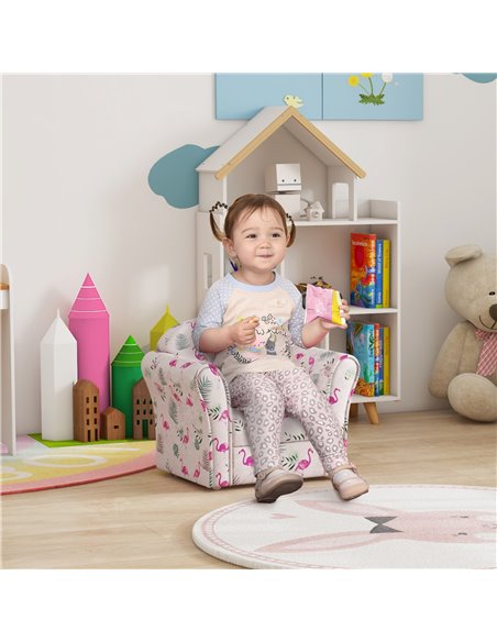 AIYAPLAY Kids Armchair with Flamingo Design, Wooden Frame, for Bedroom, Playroom, Kids Room, Pink 310-074V70PK - pic 91128 | FastDaddyshop
