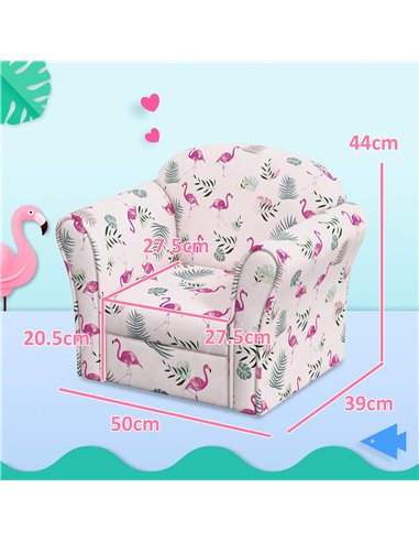 AIYAPLAY Kids Armchair with Flamingo Design, Wooden Frame, for Bedroom, Playroom, Kids Room, Pink 310-074V70PK