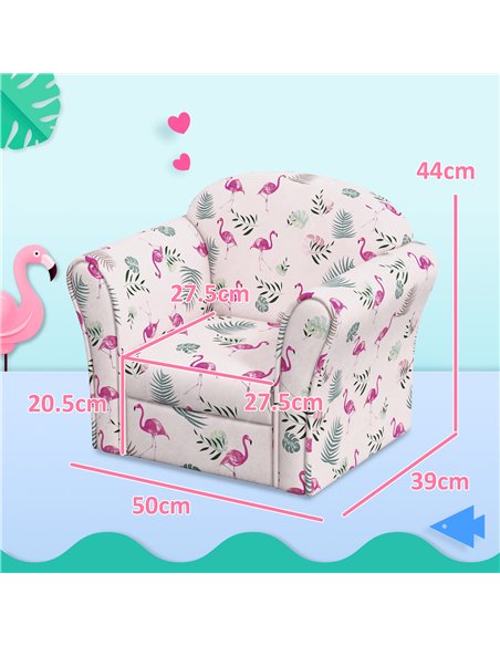 AIYAPLAY Kids Armchair with Flamingo Design, Wooden Frame, for Bedroom, Playroom, Kids Room, Pink 310-074V70PK - pic 91129 | FastDaddyshop