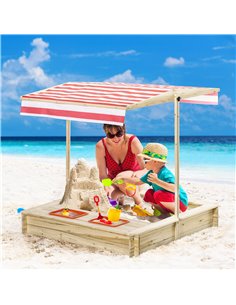 Outsunny Kids Wooden Sandbox, Covered, with Adjustable Canopy Shade, Natural 2