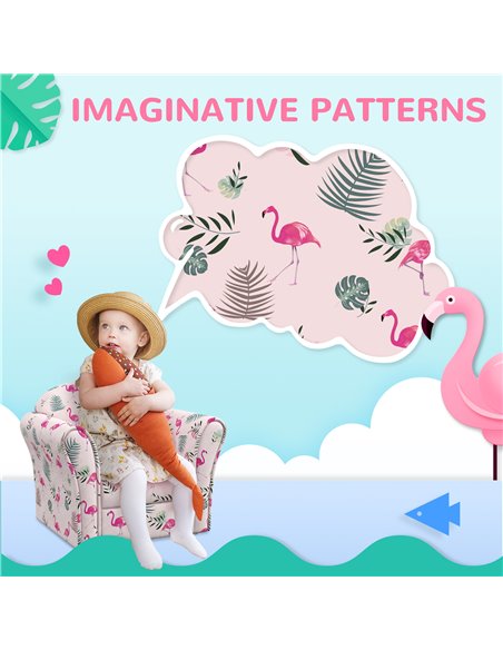 AIYAPLAY Kids Armchair with Flamingo Design, Wooden Frame, for Bedroom, Playroom, Kids Room, Pink 310-074V70PK - pic 91130 | FastDaddyshop