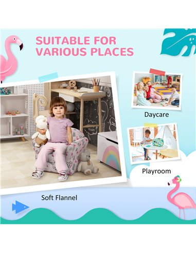 AIYAPLAY Kids Armchair with Flamingo Design, Wooden Frame, for Bedroom, Playroom, Kids Room, Pink 310-074V70PK