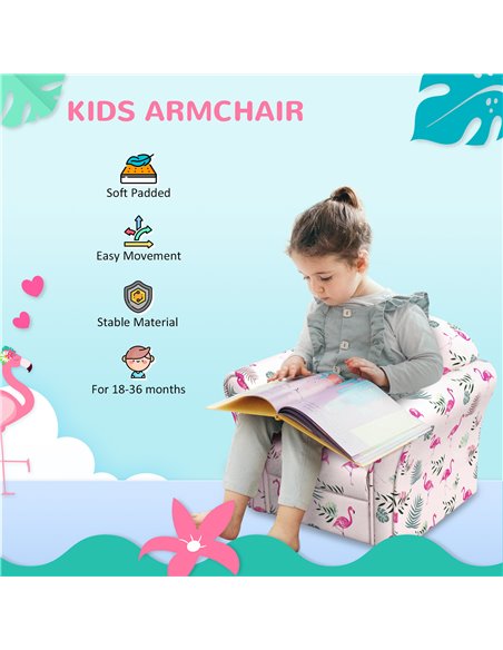 AIYAPLAY Kids Armchair with Flamingo Design, Wooden Frame, for Bedroom, Playroom, Kids Room, Pink 310-074V70PK - pic 91133 | FastDaddyshop