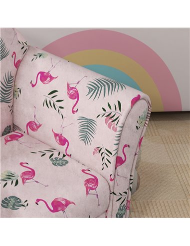 AIYAPLAY Kids Armchair with Flamingo Design, Wooden Frame, for Bedroom, Playroom, Kids Room, Pink 310-074V70PK