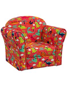 AIYAPLAY Kids Armchair with Dinosaur Design, Wooden Frame, for Bedroom, Playroom, Kids Room, Red 310-074V70RD