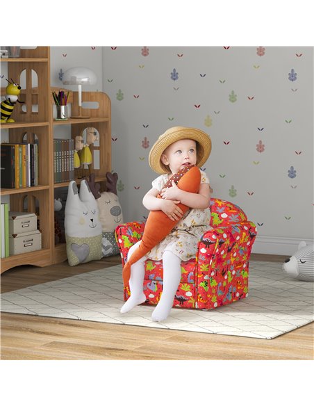 AIYAPLAY Kids Armchair with Dinosaur Design, Wooden Frame, for Bedroom, Playroom, Kids Room, Red 310-074V70RD - pic 91137 | FastDaddyshop
