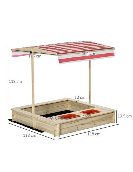 Outsunny Kids Wooden Sandbox, Covered Children Sand Playset Outdoor, w/ Adjustable Canopy Shade, Aged 3-8 Years Old, for Backyar - pic 9114 | FastDaddyshop