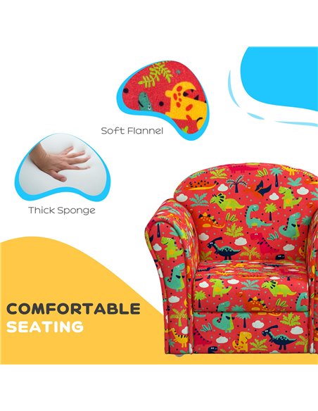 AIYAPLAY Kids Armchair with Dinosaur Design, Wooden Frame, for Bedroom, Playroom, Kids Room, Red 310-074V70RD - pic 91140 | FastDaddyshop