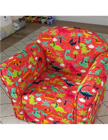 AIYAPLAY Kids Armchair with Dinosaur Design, Wooden Frame, for Bedroom, Playroom, Kids Room, Red 310-074V70RD