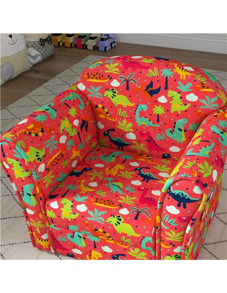AIYAPLAY Kids Armchair with Dinosaur Design, Wooden Frame, for Bedroom, Playroom, Kids Room, Red 310-074V70RD - pic 91143 | FastDaddyshop