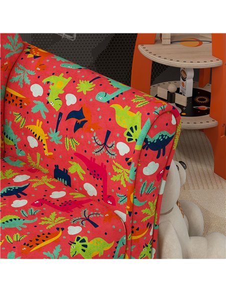 AIYAPLAY Kids Armchair with Dinosaur Design, Wooden Frame, for Bedroom, Playroom, Kids Room, Red 310-074V70RD - pic 91144 | FastDaddyshop