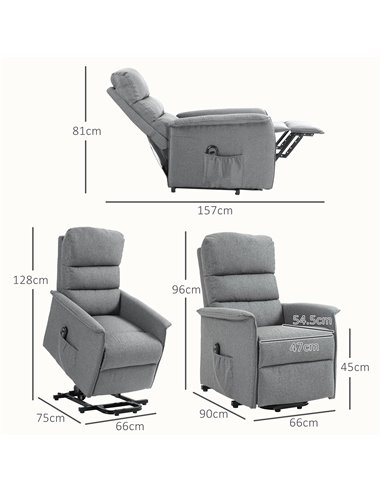 HOMCOM Electric Power Lift Recliner Chair with Spring Pack Seat, Fabric Recliner Armchair for Elderly w/ Footrest, Pockets 713-0