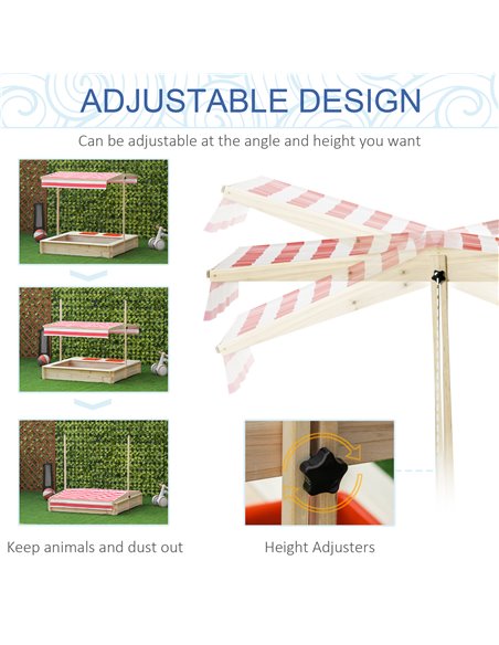 Outsunny Kids Wooden Sandbox, Covered Children Sand Playset Outdoor, w/ Adjustable Canopy Shade, Aged 3-8 Years Old, for Backyar - pic 9115 | FastDaddyshop