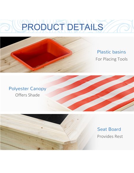 Outsunny Kids Wooden Sandbox, Covered Children Sand Playset Outdoor, w/ Adjustable Canopy Shade, Aged 3-8 Years Old, for Backyar - pic 9117 | FastDaddyshop