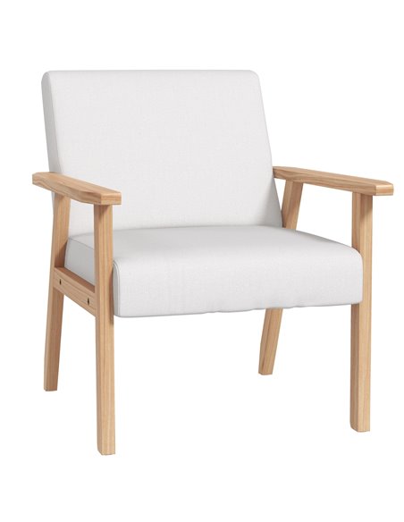 Accent Chair HOMCOM Occasional Chairs Wood Frame with Thick Linen Cushions Wide Seat Armchair Home Furniture Bedroom Office, Cre - pic 91172 | FastDaddyshop