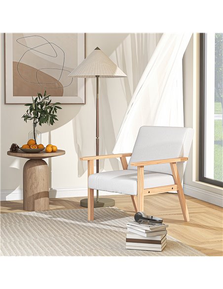 Accent Chair HOMCOM Occasional Chairs Wood Frame with Thick Linen Cushions Wide Seat Armchair Home Furniture Bedroom Office, Cre - pic 91173 | FastDaddyshop