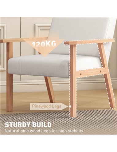 Accent Chair HOMCOM Occasional Chairs Wood Frame with Thick Linen Cushions Wide Seat Armchair Home Furniture Bedroom Office, Cre