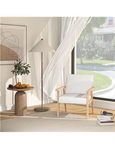 Accent Chair HOMCOM Occasional Chairs Wood Frame with Thick Linen Cushions Wide Seat Armchair Home Furniture Bedroom Office, Cre