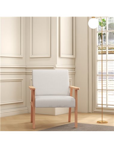 Accent Chair HOMCOM Occasional Chairs Wood Frame with Thick Linen Cushions Wide Seat Armchair Home Furniture Bedroom Office, Cre