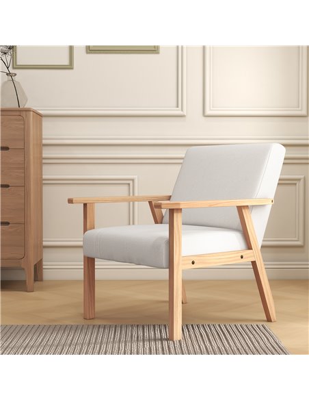 Accent Chair HOMCOM Occasional Chairs Wood Frame with Thick Linen Cushions Wide Seat Armchair Home Furniture Bedroom Office, Cre - pic 91180 | FastDaddyshop