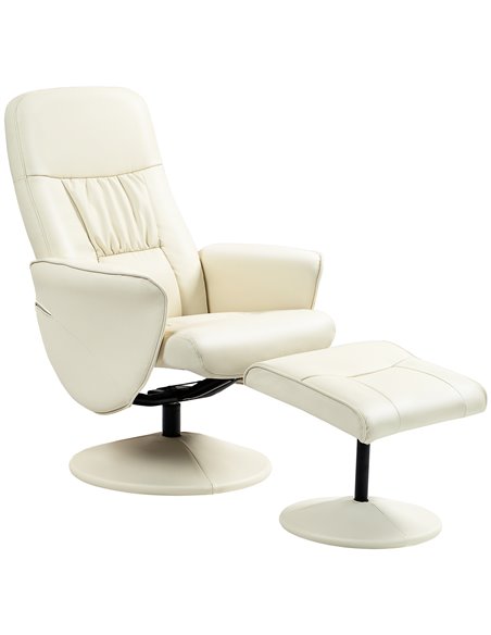 Swivel Recliner Chair with Footstool, HOMCOM PU Leather Armchair and Ottoman with High Back and Round Base for Living Room, Crea - pic 91190 | FastDaddyshop