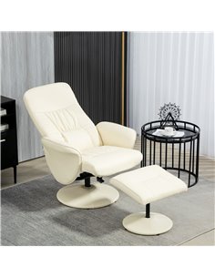 Swivel Recliner Chair with Footstool, HOMCOM PU Leather Armchair and Ottoman with High Back and Round Base for Living Room, Crea 2