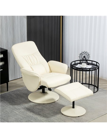 Swivel Recliner Chair with Footstool, HOMCOM PU Leather Armchair and Ottoman with High Back and Round Base for Living Room, Crea - pic 91191 | FastDaddyshop