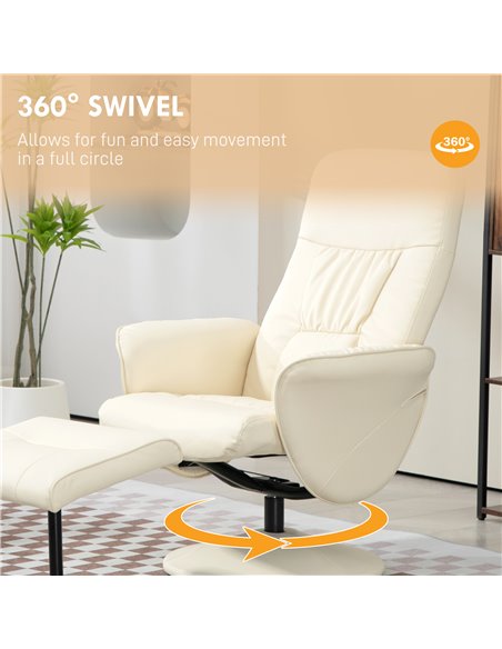 Swivel Recliner Chair with Footstool, HOMCOM PU Leather Armchair and Ottoman with High Back and Round Base for Living Room, Crea - pic 91194 | FastDaddyshop