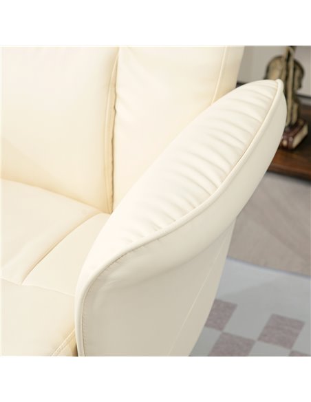 Swivel Recliner Chair with Footstool, HOMCOM PU Leather Armchair and Ottoman with High Back and Round Base for Living Room, Crea - pic 91196 | FastDaddyshop