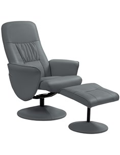 Swivel Recliner Chair with Footstool, HOMCOM PU Leather Armchair and Ottoman with High Back and Round Base for Living Room, Grey