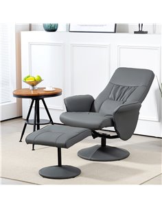 Swivel Recliner Chair with Footstool, HOMCOM PU Leather Armchair and Ottoman with High Back and Round Base for Living Room, Grey 2