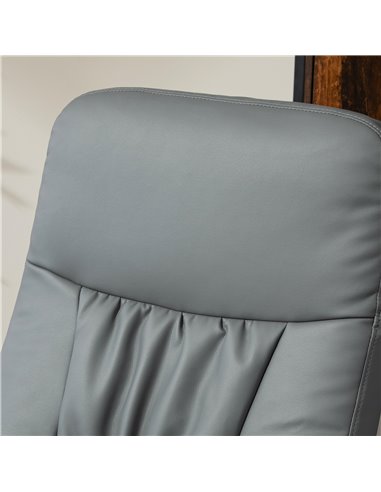 Swivel Recliner Chair with Footstool, HOMCOM PU Leather Armchair and Ottoman with High Back and Round Base for Living Room, Grey