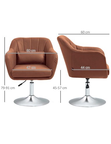 HOMCOM Swivel Accent Chair for Living Room Contemporary Vanity Armchair with Adjustable Height Thick Cushion Lumbar Support Armr
