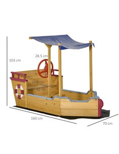 Outsunny Kids Wooden Sandbox Play Station, Covered Children Sand boat Outdoor, for Backyard, w/ Canopy Shade, Aged 3-8 Years Old 2