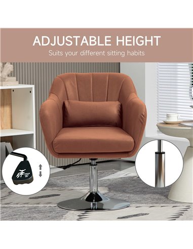 HOMCOM Swivel Accent Chair for Living Room Contemporary Vanity Armchair with Adjustable Height Thick Cushion Lumbar Support Armr