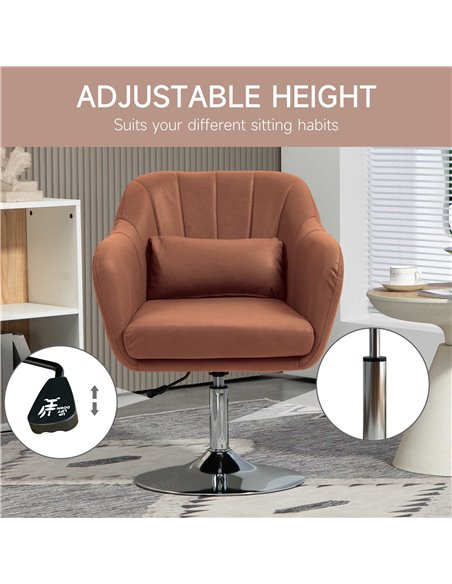 HOMCOM Swivel Accent Chair for Living Room Contemporary Vanity Armchair with Adjustable Height Thick Cushion Lumbar Support Armr - pic 91220 | FastDaddyshop